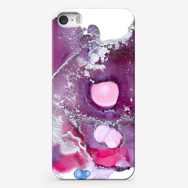 Чехол iPhone «Abstract space pink-lilac splash- Абстрактный космический розово-сиреневый всплеск с серебряными волнами и звездами»
