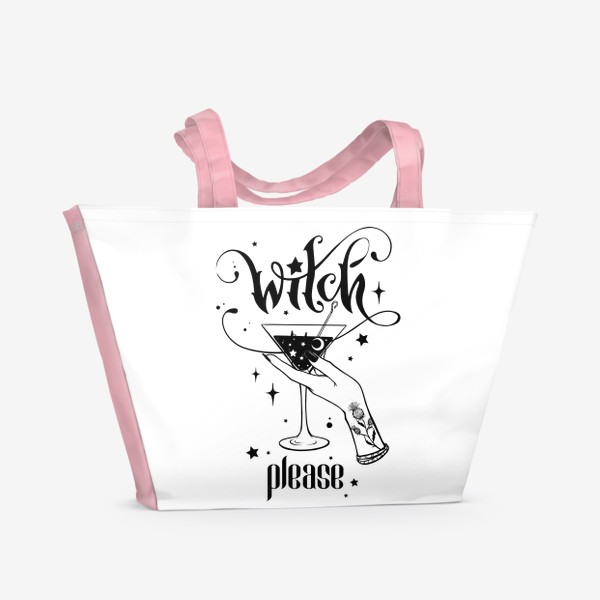 Пляжная сумка &laquo;Зелье ведьмы, черно-белый принт в стиле тату&raquo;