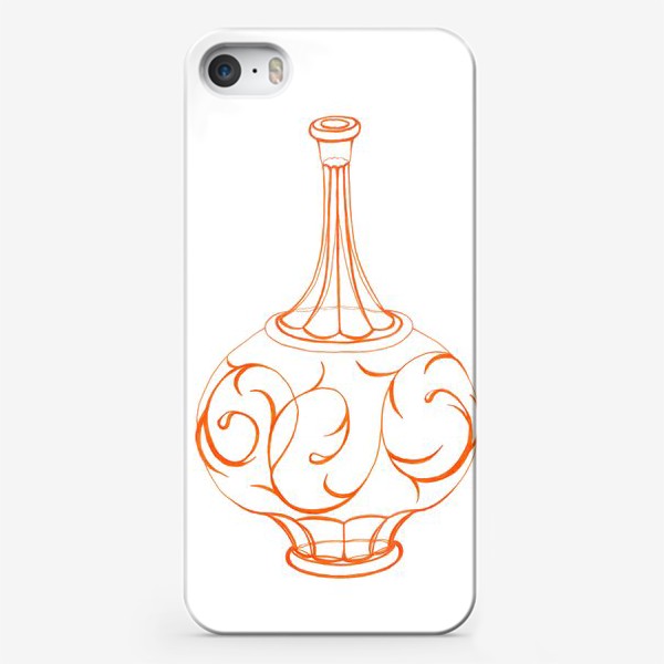 Чехол iPhone «Transparent rounded orange vessel - Прозрачный округлый оранжевый сосуд с длинным горлышком и растительным орнаментом»