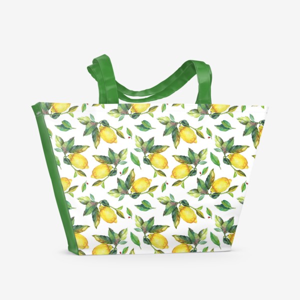 Пляжная сумка «Лимоны на ветке. Бесшовный акварельный паттерн»