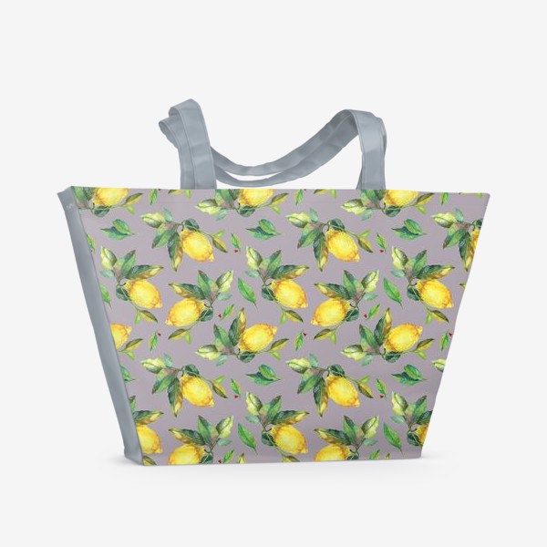 Пляжная сумка &laquo;Лимоны на ветке. Бесшовный акварельный паттерн на темном фоне&raquo;