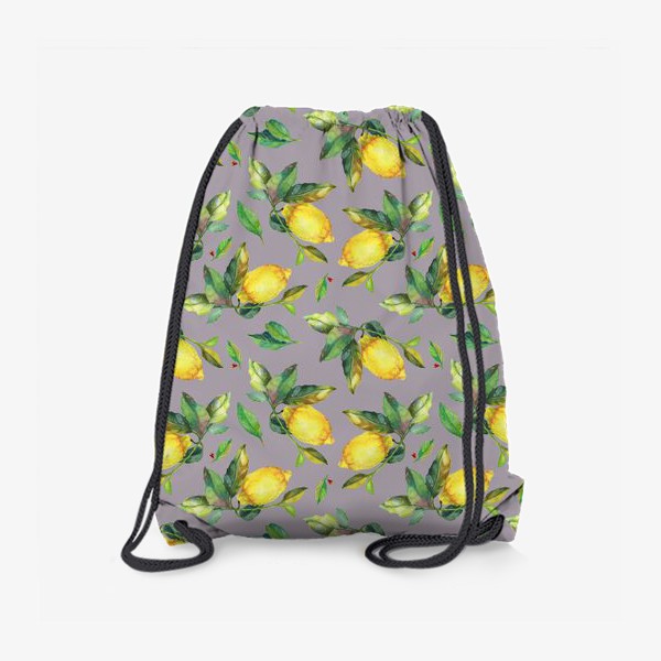 Рюкзак «Лимоны на ветке. Бесшовный акварельный паттерн на темном фоне»