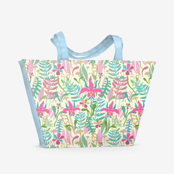 Пляжная сумка «Орхидея розовая. Паттерн. Салатовый.»