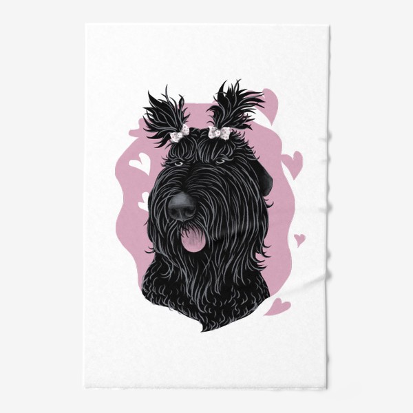 Полотенце «Русский черный терьер (черныш, собака) с бантиками и сердечками»