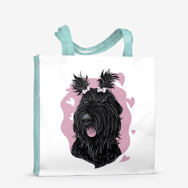 Сумка-шоппер «Русский черный терьер (черныш, собака) с бантиками и сердечками»