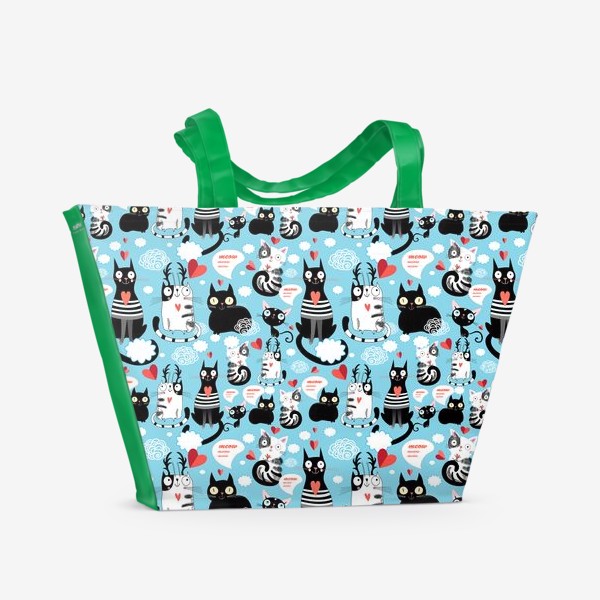 Пляжная сумка «Яркий узор влюблённых кошек»