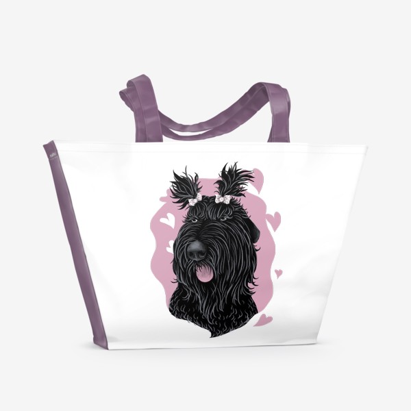 Пляжная сумка «Русский черный терьер (черныш, собака) с бантиками и сердечками»