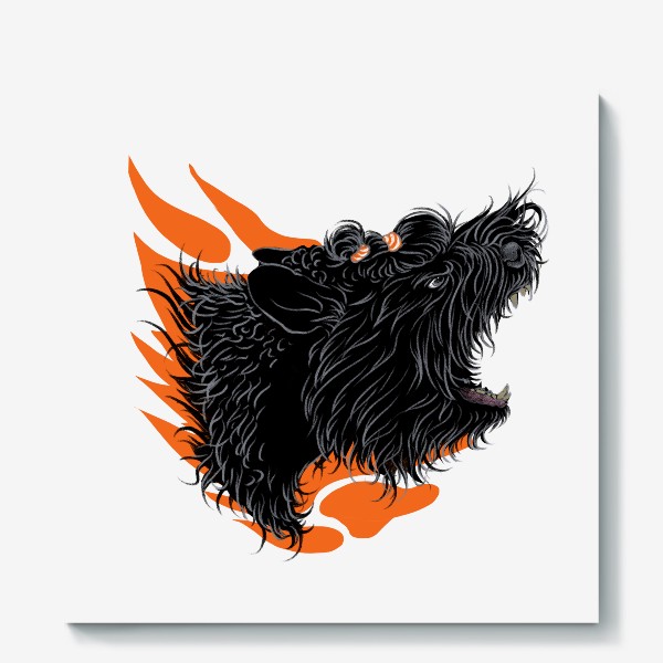 Холст «Русский черный терьер (черныш, собака) на оранжевом фоне»