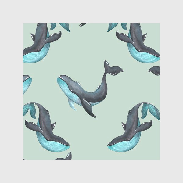 Скатерть &laquo;Черно-бирюзовые киты. Акварель, паттерн.&raquo;