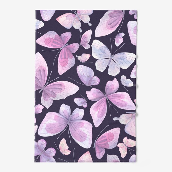 Полотенце &laquo;Сиреневые и розовые бабочки. Акварель паттерн.&raquo;