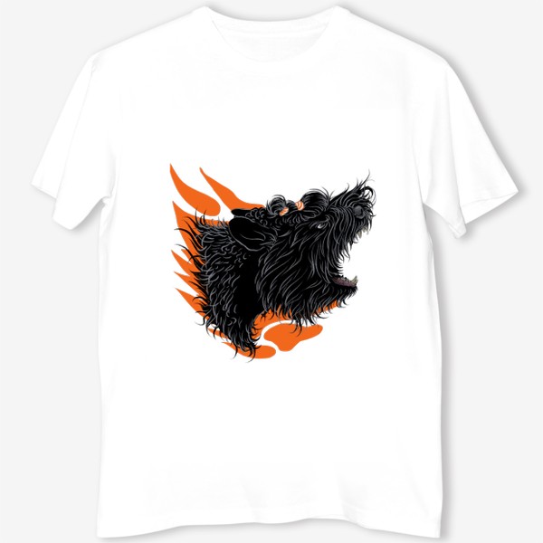 Футболка &laquo;Русский черный терьер (черныш, собака) на оранжевом фоне&raquo;