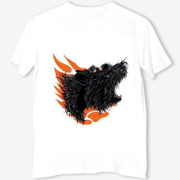 Футболка «Русский черный терьер (черныш, собака) на оранжевом фоне»