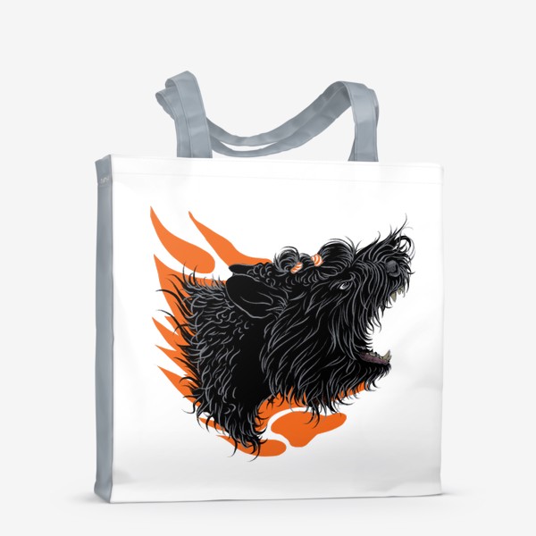 Сумка-шоппер «Русский черный терьер (черныш, собака) на оранжевом фоне»