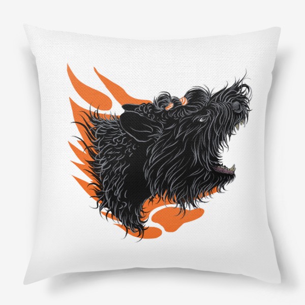 Подушка «Русский черный терьер (черныш, собака) на оранжевом фоне»