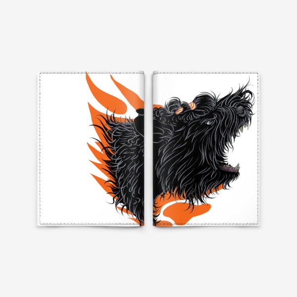 Обложка для паспорта «Русский черный терьер (черныш, собака) на оранжевом фоне»