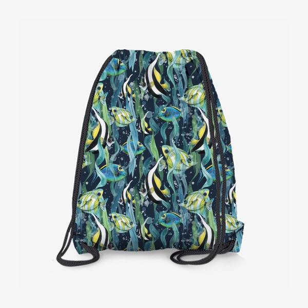Рюкзак «Тропические рыбки, водоросли. Паттерн, акварель.»