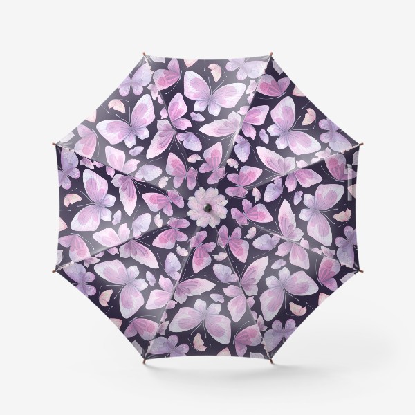 Зонт «Сиреневые и розовые бабочки. Акварель паттерн.»