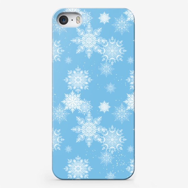 Чехол iPhone &laquo;Ажурные снежинки на голубом фоне&raquo;