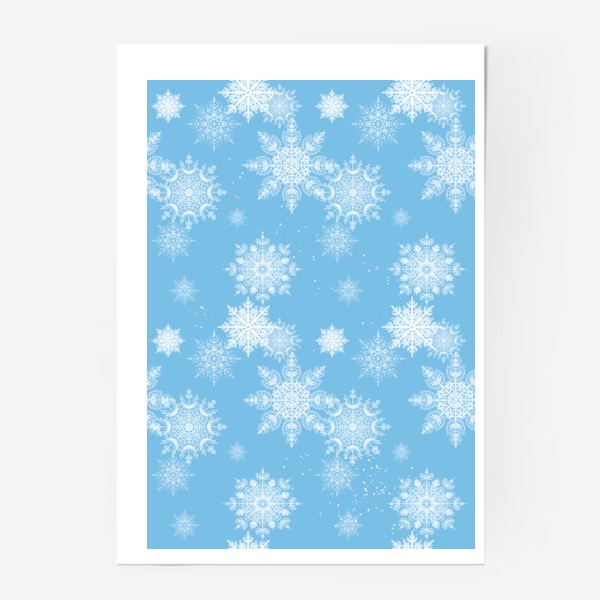 Постер «Ажурные снежинки на голубом фоне»