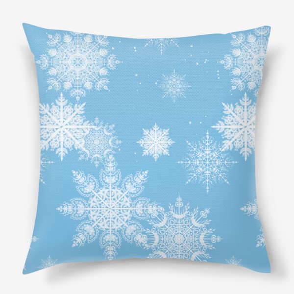 Подушка «Ажурные снежинки на голубом фоне»
