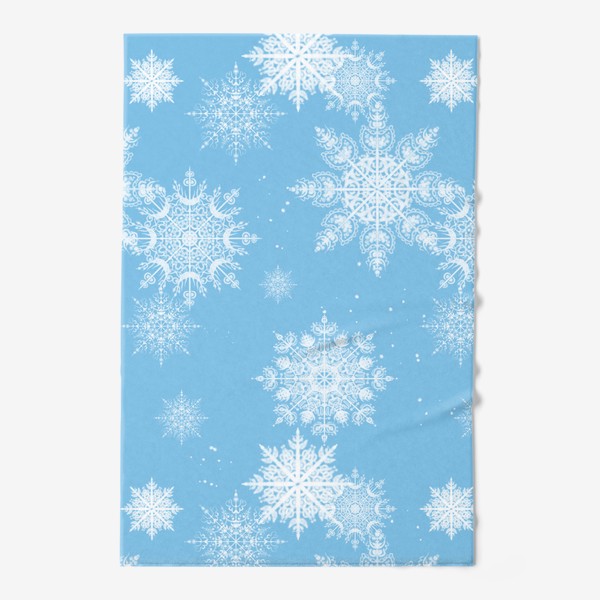 Полотенце «Ажурные снежинки на голубом фоне»