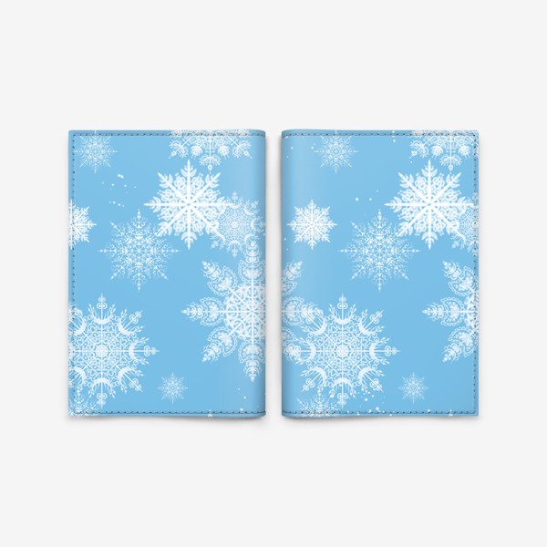 Обложка для паспорта «Ажурные снежинки на голубом фоне»