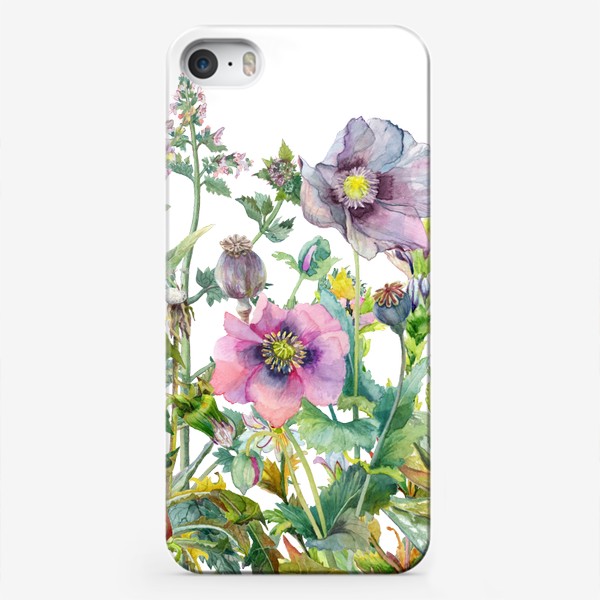 Чехол iPhone «Маки, ромашки, одуванчики. Акварельные полевые цветы»