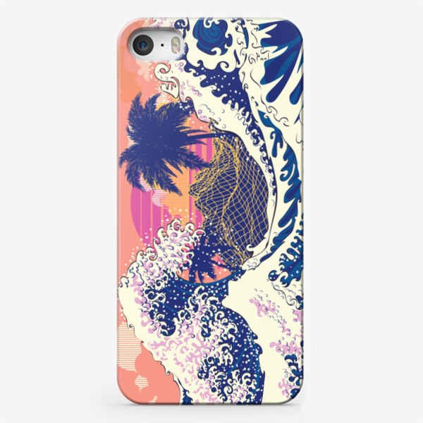 Чехол iPhone «Ретро дизайн большие волны и пальмы»