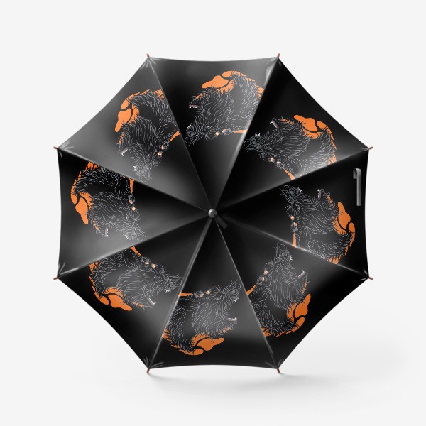 Зонт «Суровый русский черный терьер на оранжевом с черным фоне»
