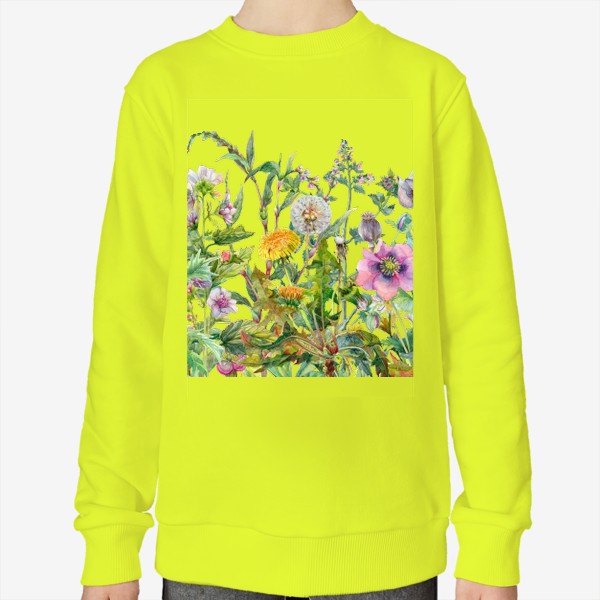 Свитшот «Маки, ромашки, одуванчики. Акварельные полевые цветы»