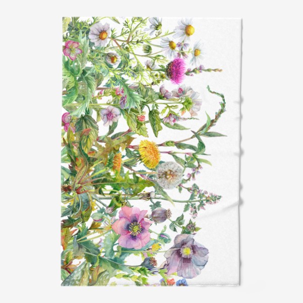 Полотенце &laquo;Маки, ромашки, одуванчики. Акварельные полевые цветы&raquo;