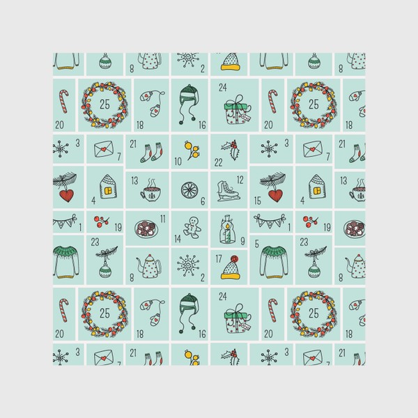 Скатерть «Паттерн с милыми зимними элементами в стиле дудл. Адвент календарь»