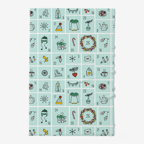Полотенце «Паттерн с милыми зимними элементами в стиле дудл. Адвент календарь»