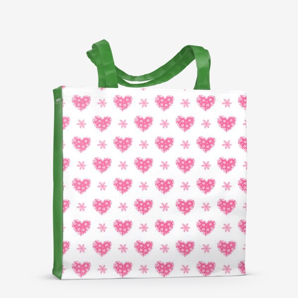 Сумка-шоппер «Паттерн узорные розовые сердечки и цветы»