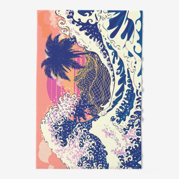 Полотенце «Ретро дизайн большие волны и пальмы»