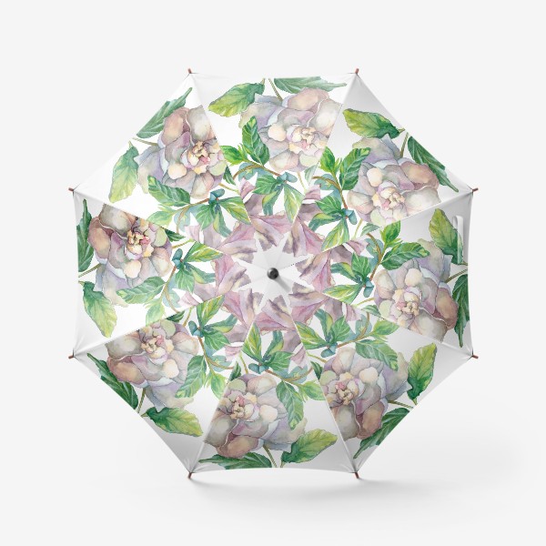 Зонт &laquo;Цветок Гардения. Акварельная иллюстрация на прозрачном фоне&raquo;