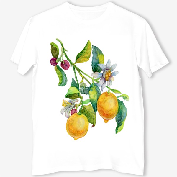 Футболка «Ветка лимона с цветками и плодами»