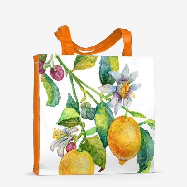 Сумка-шоппер «Ветка лимона с цветками и плодами»