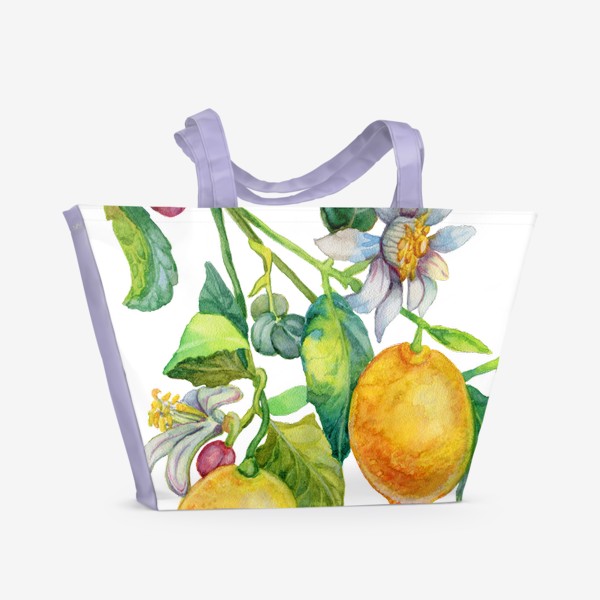 Пляжная сумка «Ветка лимона с цветками и плодами»