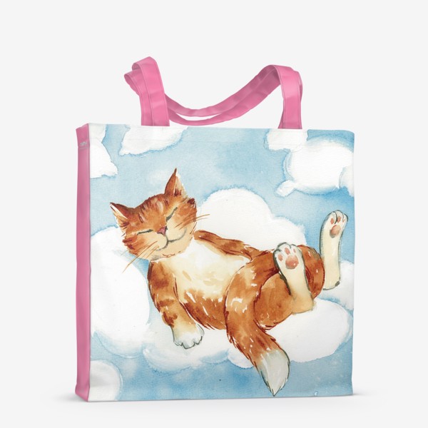 Сумка-шоппер «Акварельный рисунок Котик спит на облаке»