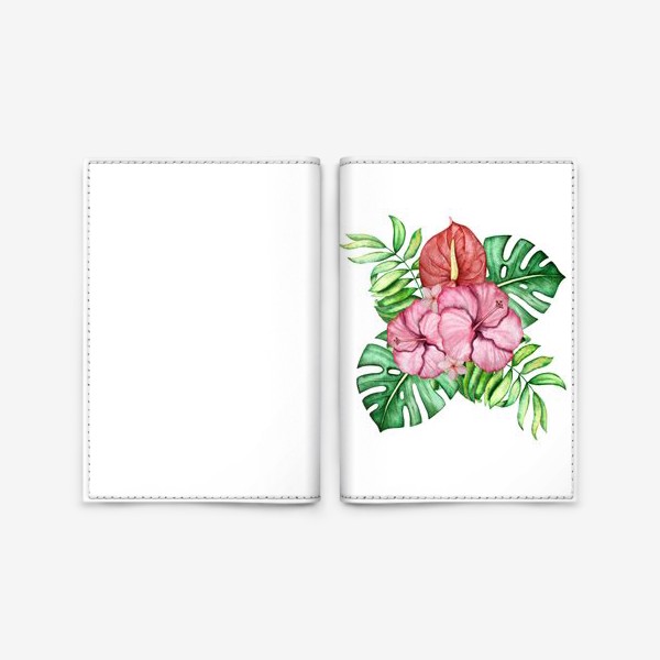 Обложка для паспорта «Композиция из тропических цветов. Акварель.»