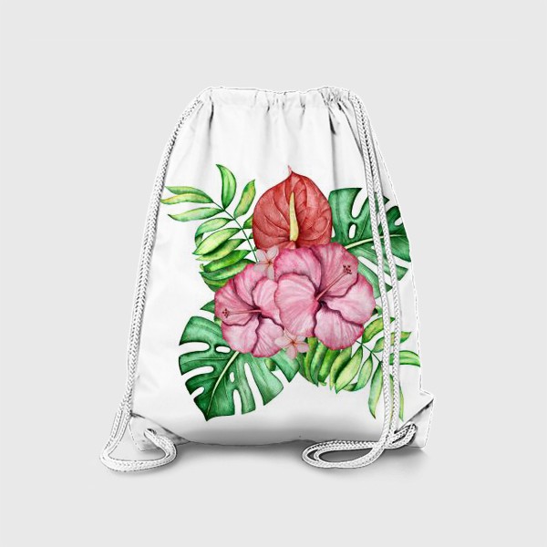 Рюкзак «Композиция из тропических цветов. Акварель.»
