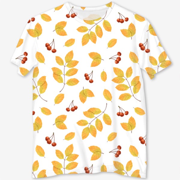 Футболка с полной запечаткой «Осенние листья и ягоды паттерн»