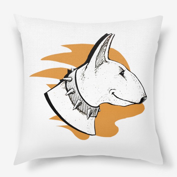 Подушка «Бультерьер на оранжевом фоне (серия для любителей собак)»
