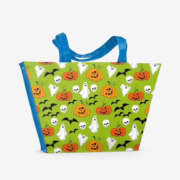 Пляжная сумка «Бесшовный паттерн на хэллоуин с тыквами и приведениями.Хэллоуин.»