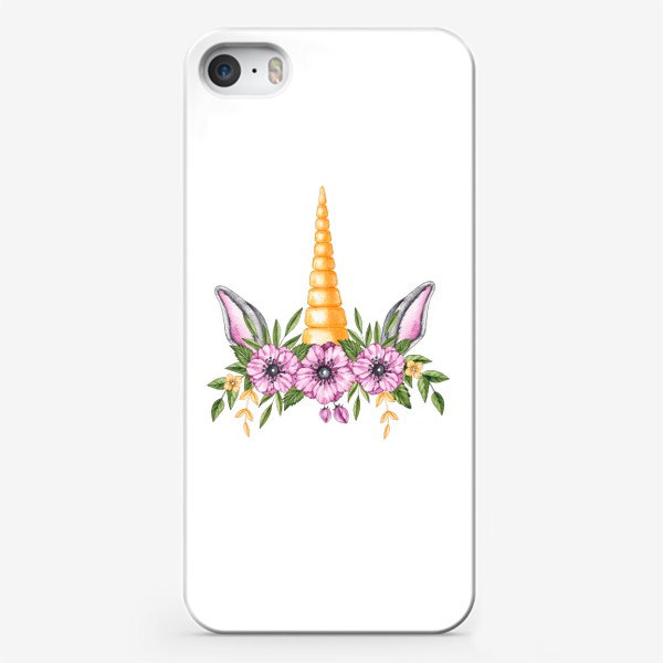 Чехол iPhone «Акварельные рожки единорога с цветами»