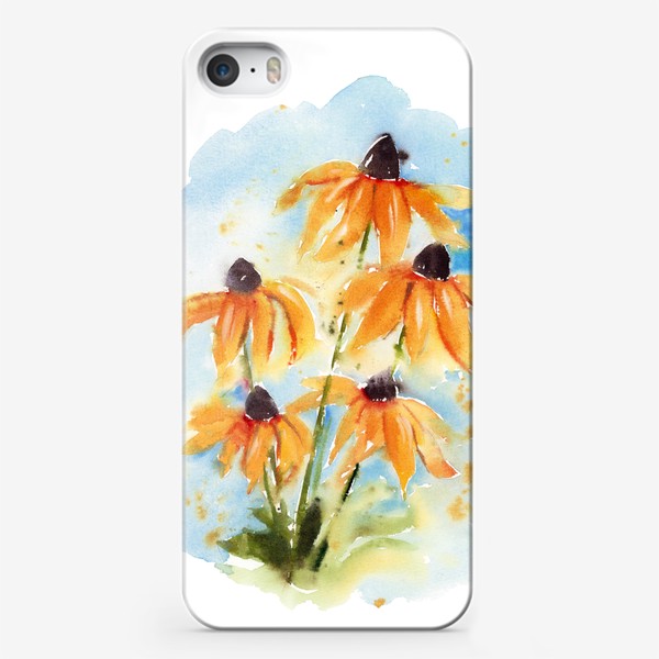Чехол iPhone «Желтые осенние цветы. Скетч акварель»
