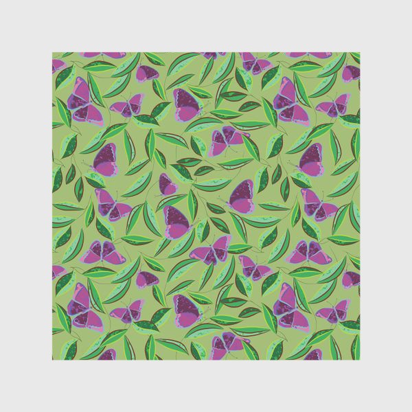 Шторы «узор с фиолетовыми бабочками на зеленом фоне»