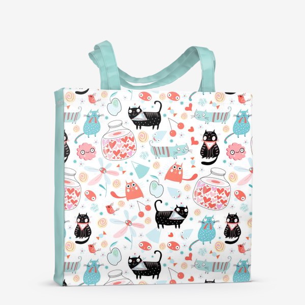 Сумка-шоппер «Графический весёлый узор влюблённые коты»