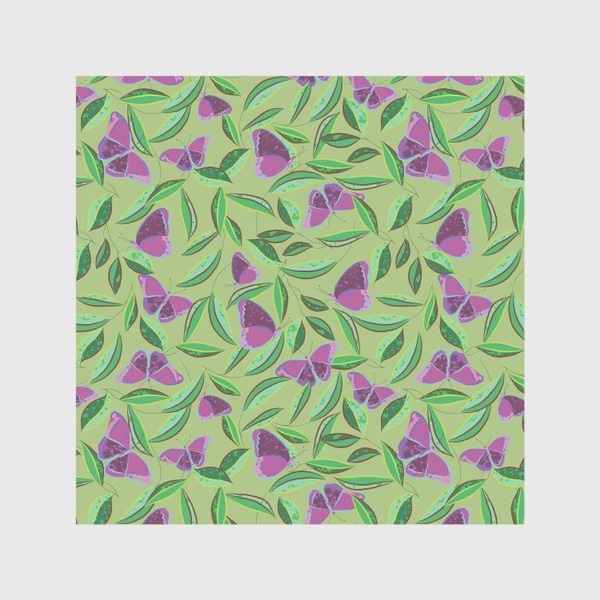Скатерть «узор с фиолетовыми бабочками на зеленом фоне»